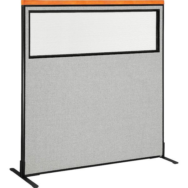 Interion By Global Industrial Interion Deluxe Freestanding Office Partition Panel w/Partial Window 60-1/4inW x 61-1/2inH Gray 694685WFGY - main